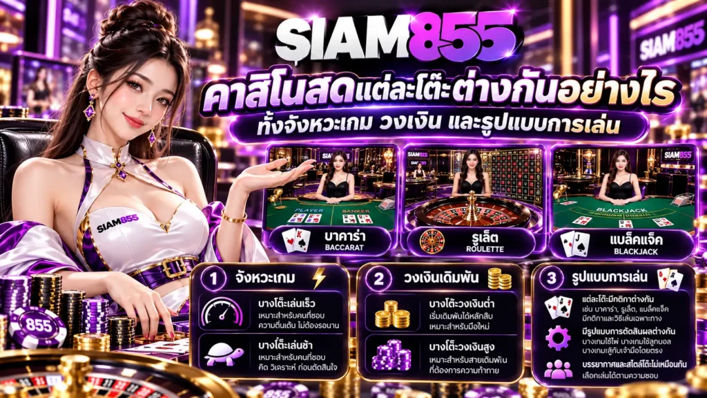 คาสิโนออนไลน์ ใน Siam855 ควรดูประเภทโต๊ะก่อนเข้าใช้งาน